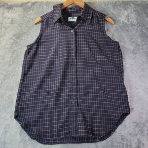 Haley Womens Sleeveless Button Up M Navy Pink Plaid Check Collared Top Golf